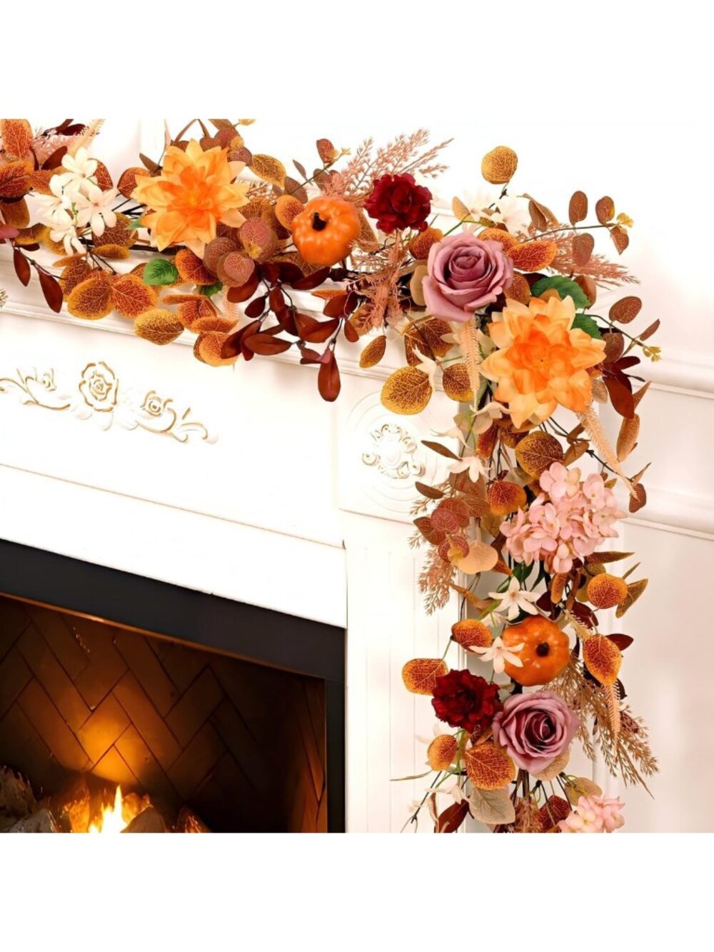 6FT Fall Garland for Mantle | Pumpkin & Dahlia Autumn Decor, Seasonal Home